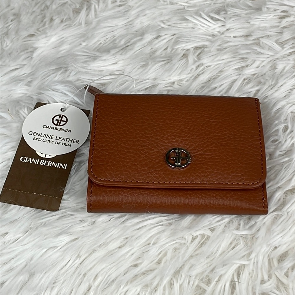 GIANI BERNINI ~ Softly Leather Mini Trifold Wallet ~ Cognac/Silver ~ NWT!